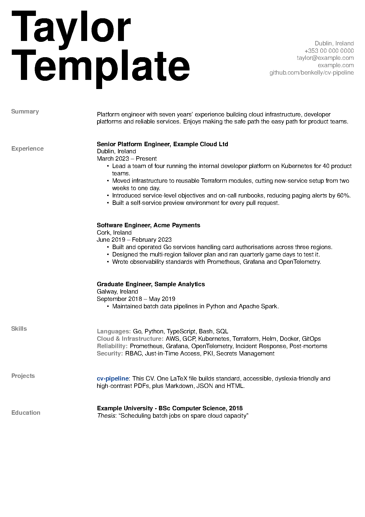 Preview of the first page of the CV